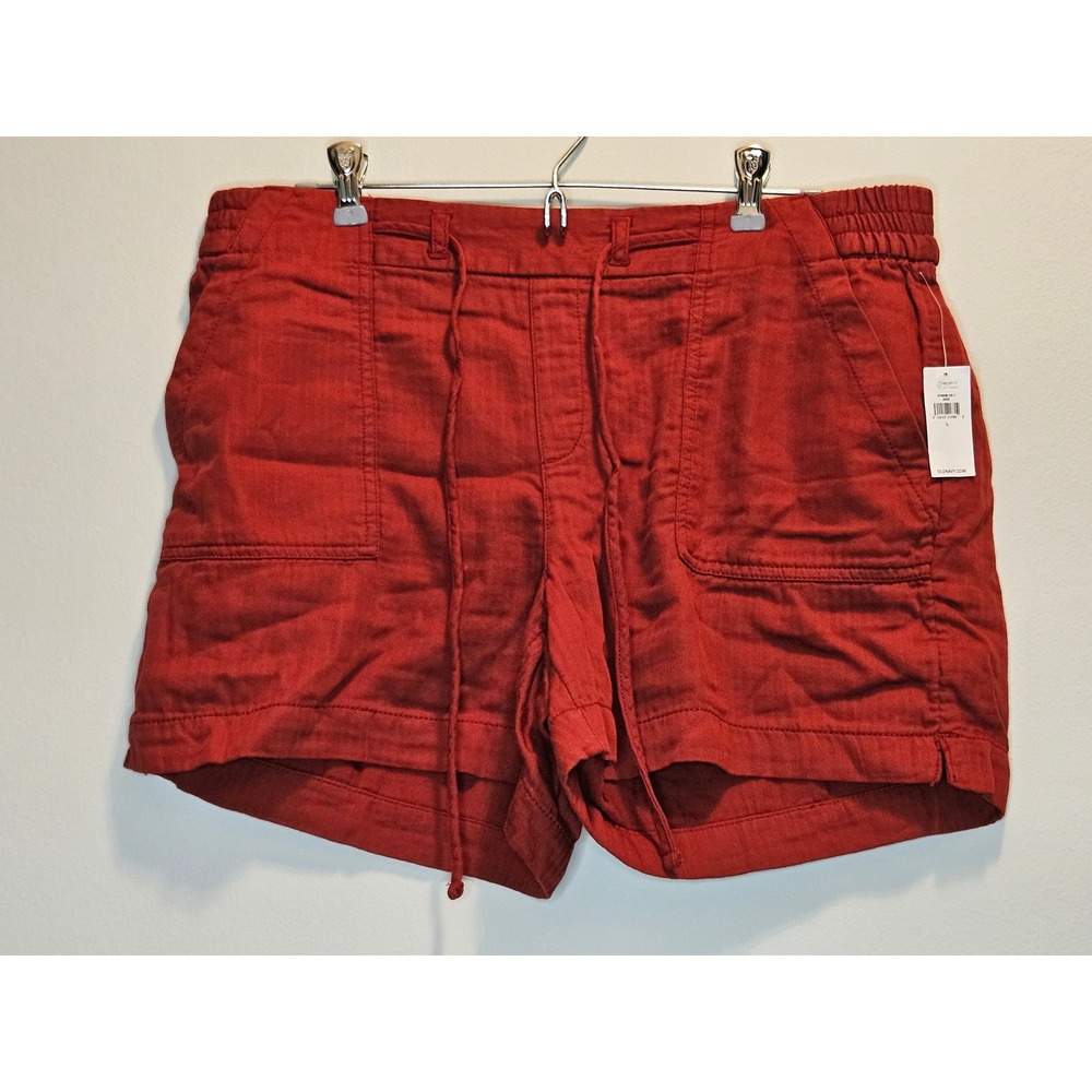 NWT Old Navy Safari Short Tierra Red Cotton Herringbone Drawstring Pockets Large